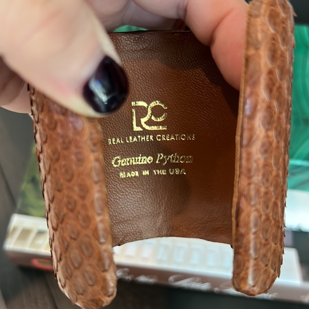 Chocolate, Brown, Wide, Python Cuff Bracelet - image 4